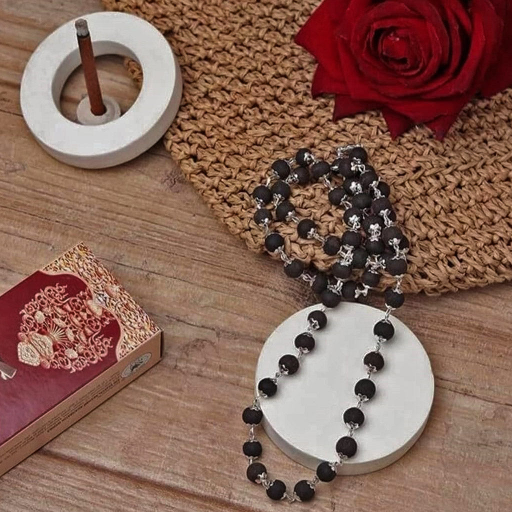 Karungali Mala With Silver Cap