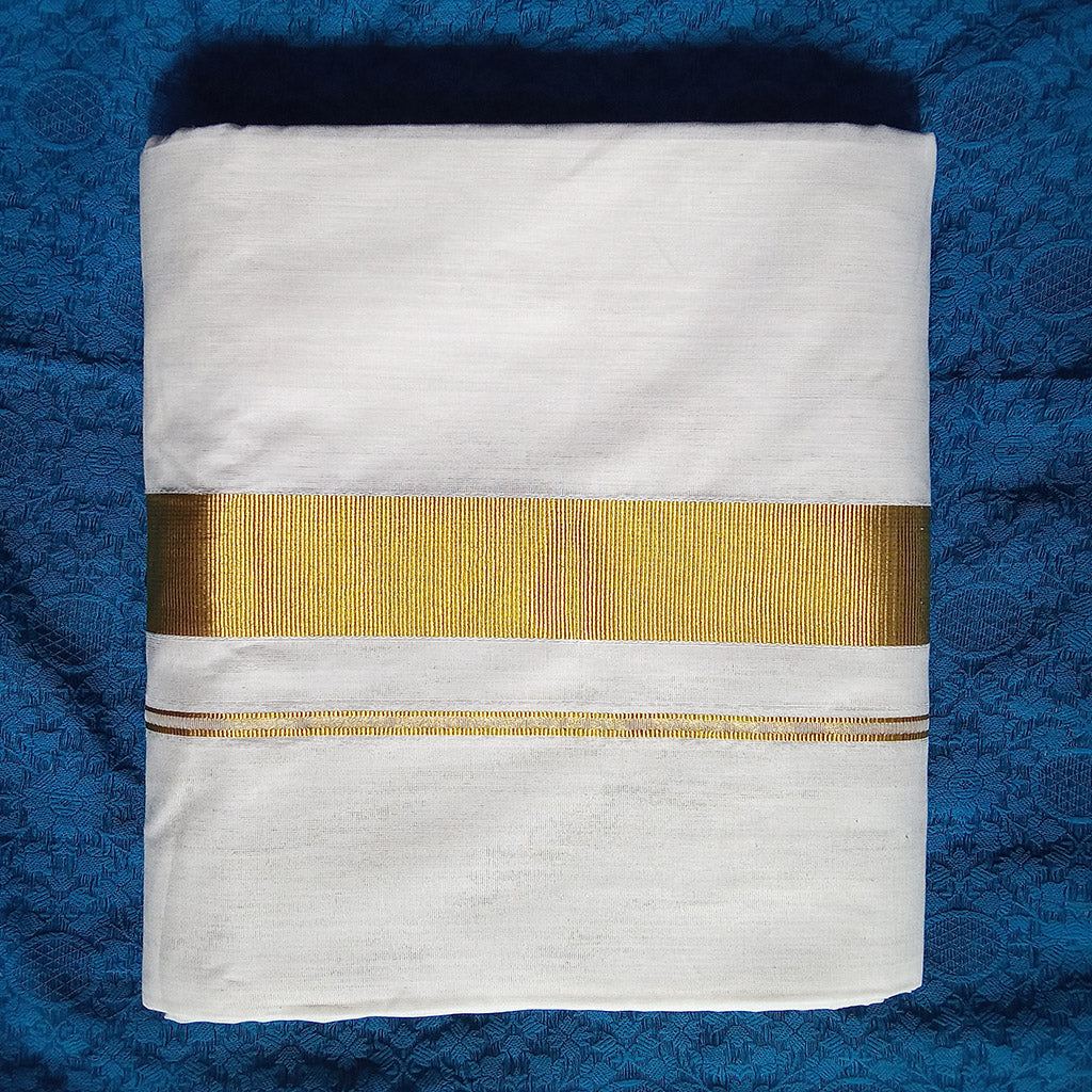 Original Handloom Saree Cotton Plain 2-inch golden zari Kasavu