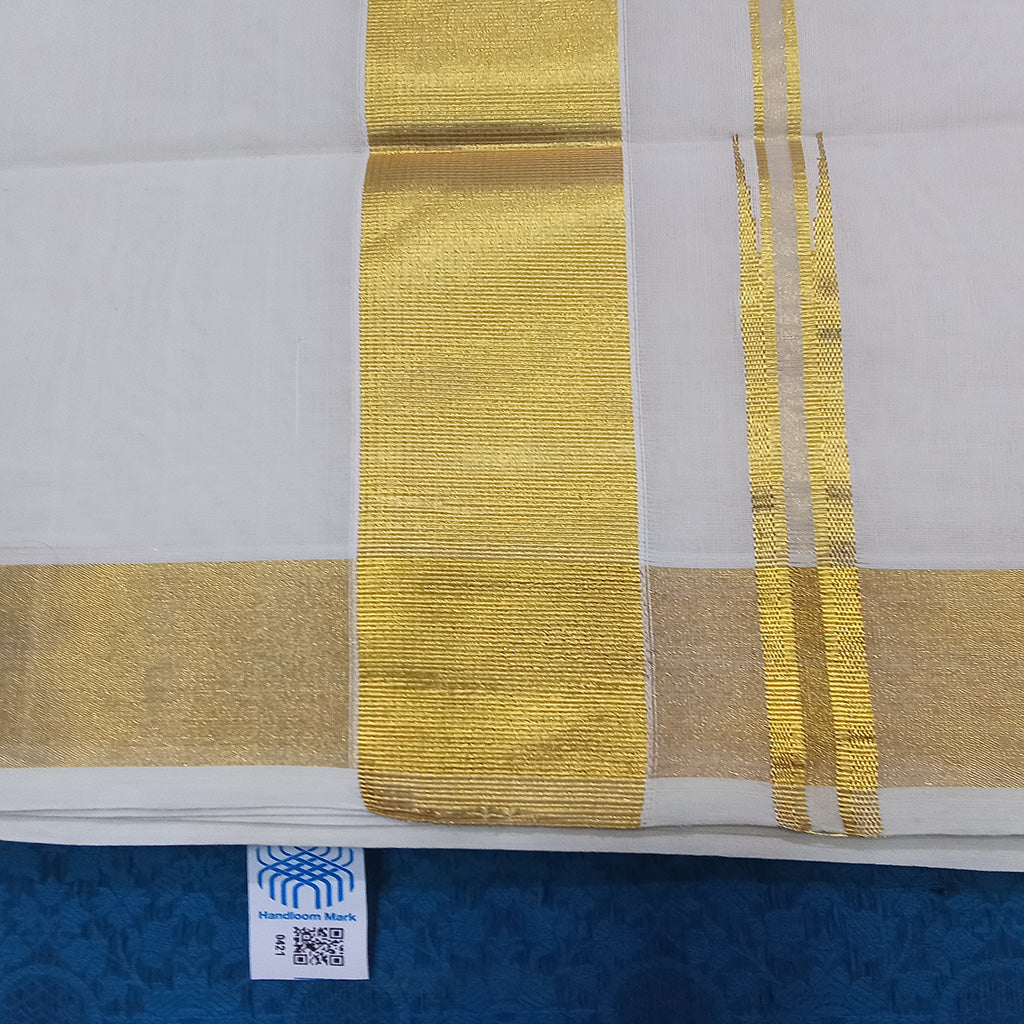 Original Handloom Saree Cotton Plain 2-inch golden zari Kasavu