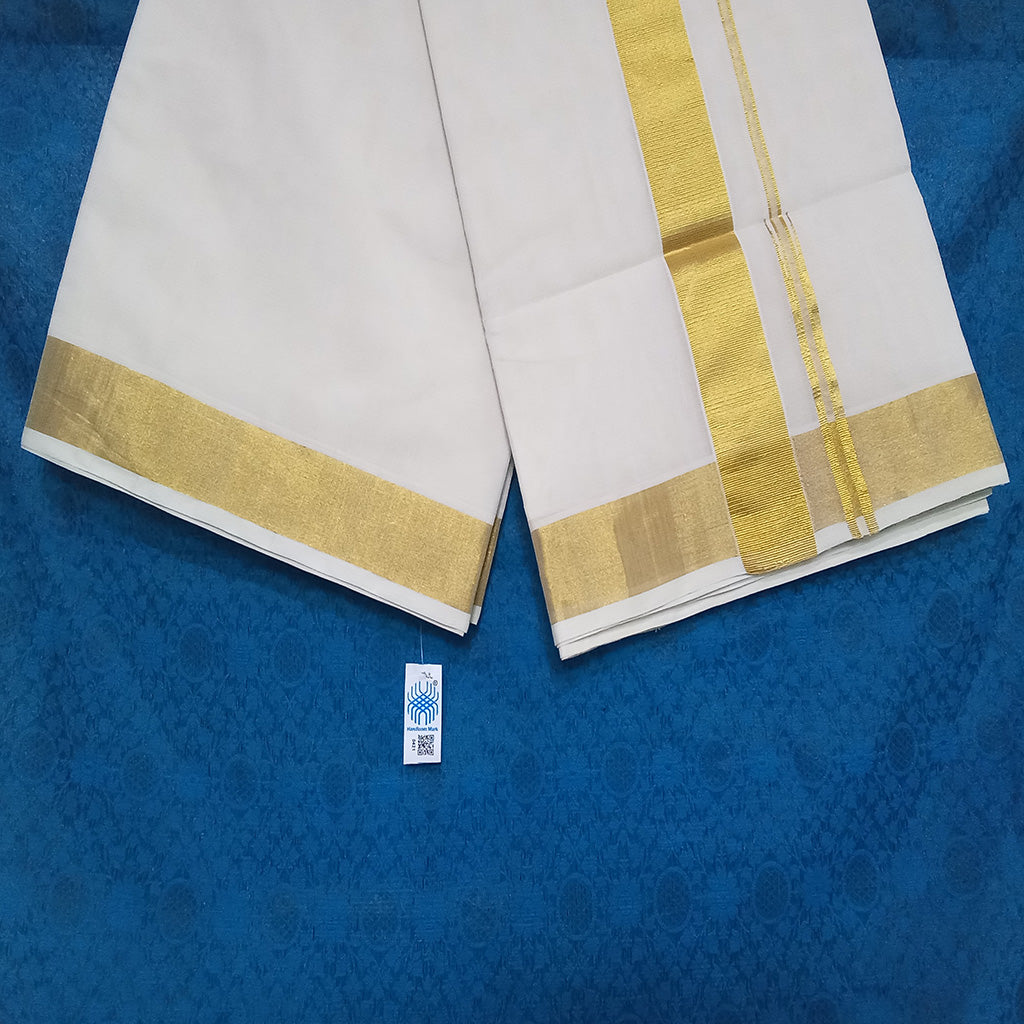 Original Handloom Saree Cotton Plain 2-inch golden zari Kasavu