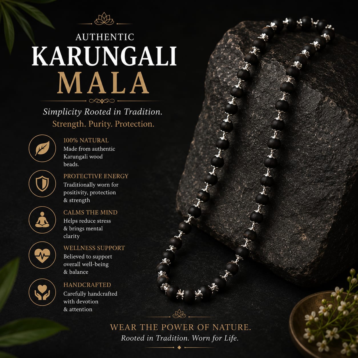 Karungali Mala With Silver Cap